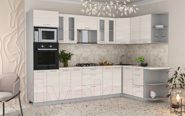 Изображение товара Кухонный гарнитур Интерлиния Мила 1.68x3.0 правая (вудлайн кремовый/опал светлый)