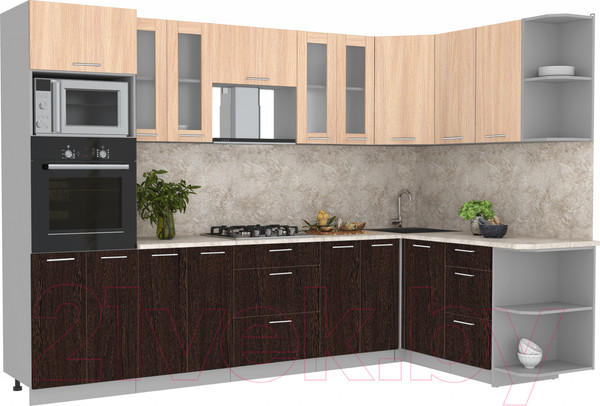 Изображение товара Кухонный гарнитур Интерлиния Мила 1.68x3.0 правая (дуб молочный/дуб венге/опал светлый)