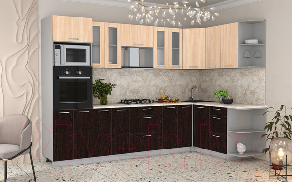 Изображение товара Кухонный гарнитур Интерлиния Мила 1.68x3.0 правая (дуб молочный/дуб венге/опал светлый)