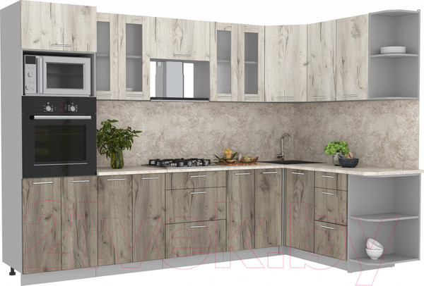 Изображение товара Кухонный гарнитур Интерлиния Мила 1.68x3.0 правая (дуб белый/дуб серый/опал светлый)