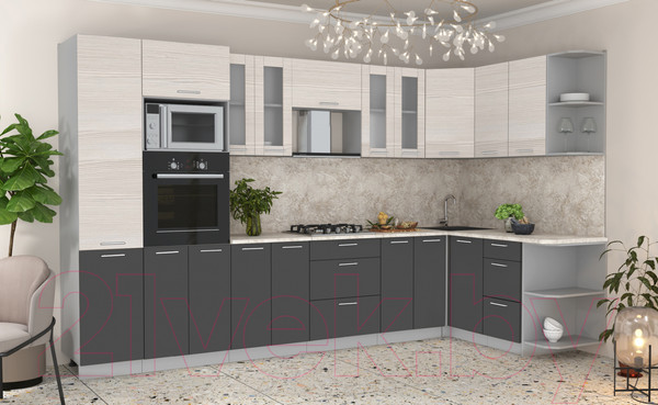 Изображение товара Кухонный гарнитур Интерлиния Мила 1.68x3.4 правая (вудлайн кремовый/антрацит/опал светлый)