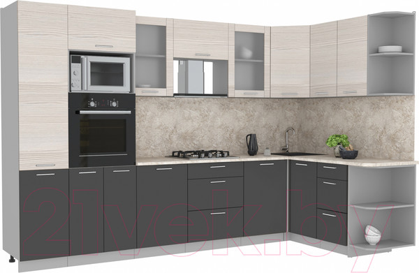 Изображение товара Кухонный гарнитур Интерлиния Мила 1.68x3.2 правая (вудлайн кремовый/антрацит/опал светлый)