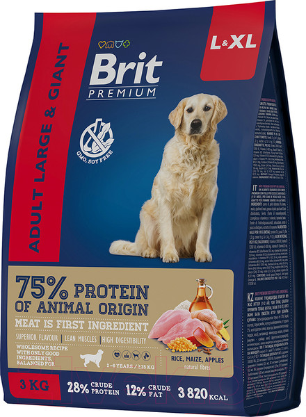 Изображение товара Сухой корм для собак Brit Premium Dog Adult Large and Giant с курицей / 5049998 (3кг)