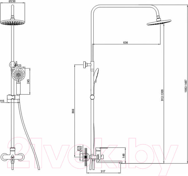 Изображение товара Душевая система со смесителем Potato P35274-7