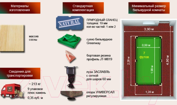 Изображение товара Бильярдный стол РуптуР Паж-2 / 181.00.07 (сосна)