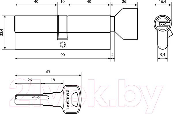 Изображение товара Цилиндровый механизм замка Стандарт Z.F.90В-5K SN (40x10x40B)