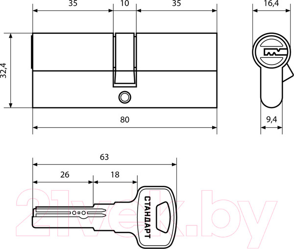 Изображение товара Цилиндровый механизм замка Стандарт Z.F.80-5K SN (35x10x35)