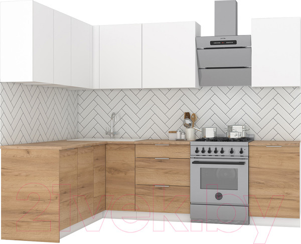 Изображение товара Кухонный гарнитур Интермебель Микс Топ-28 2x1.72м левый (белый премиум/дуб крафт золотой/венато)