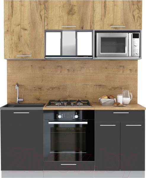 Изображение товара Кухонный гарнитур Интерлиния Мила 1.7 ВТ (дуб золотой/антрацит/дуб бунратти)