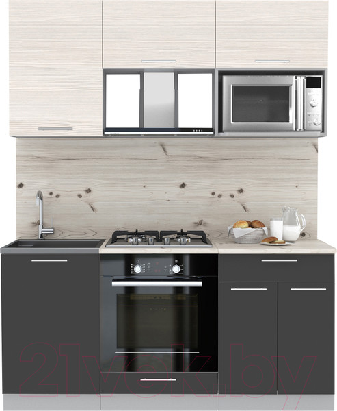 Изображение товара Кухонный гарнитур Интерлиния Мила 1.7 ВТ (вудлайн кремовый/антрацит/бискайская сосна)