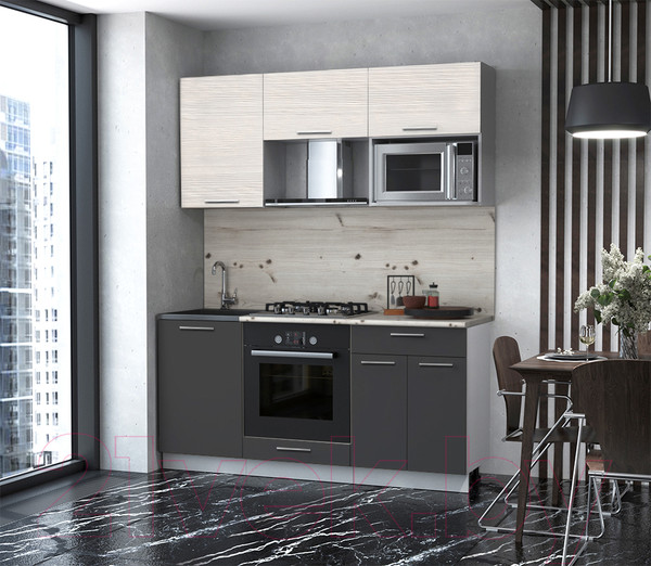 Изображение товара Кухонный гарнитур Интерлиния Мила 1.7 ВТ (вудлайн кремовый/антрацит/бискайская сосна)