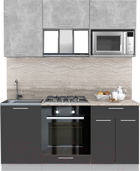 Изображение товара Кухонный гарнитур Интерлиния Мила 1.7 ВТ (бетон/антрацит/травертин)