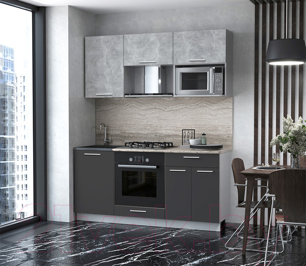 Изображение товара Кухонный гарнитур Интерлиния Мила 1.7 ВТ (бетон/антрацит/травертин)