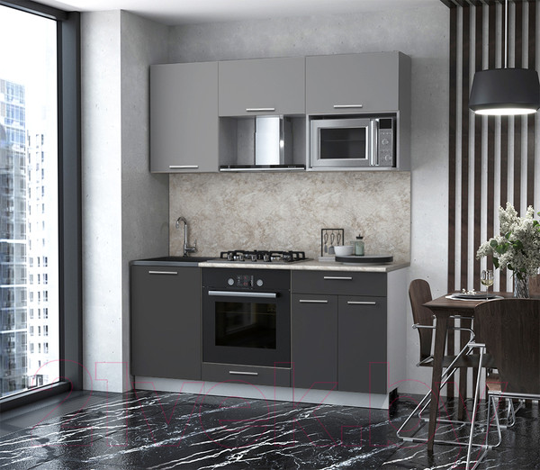 Изображение товара Кухонный гарнитур Интерлиния Мила 1.7 ВТ (серебристый/антрацит/опал светлый)