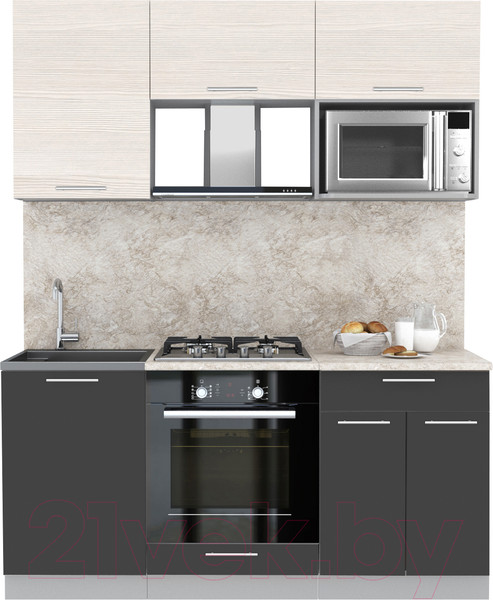 Изображение товара Кухонный гарнитур Интерлиния Мила 1.7 ВТ (вудлайн кремовый/антрацит/опал светлый)