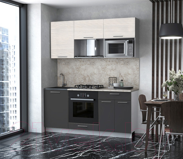 Изображение товара Кухонный гарнитур Интерлиния Мила 1.7 ВТ (вудлайн кремовый/антрацит/опал светлый)