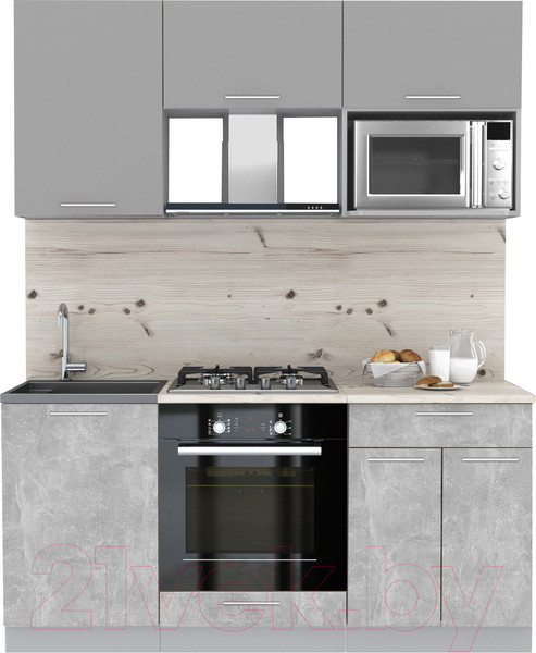 Изображение товара Кухонный гарнитур Интерлиния Мила 1.7 ВТ (серебристый/бетон/бискайская сосна)