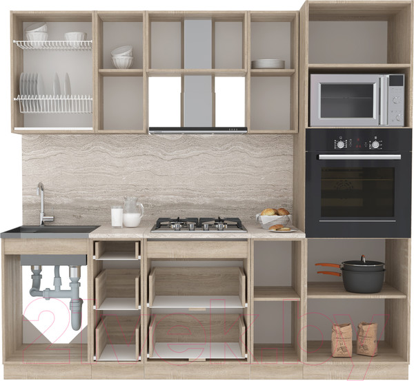 Изображение товара Кухонный гарнитур Интерлиния Мила 2.3 ВТ (серебристый/бетон/бискайская сосна)