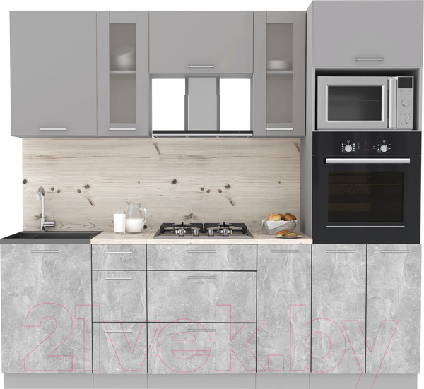 Изображение товара Кухонный гарнитур Интерлиния Мила 2.3 ВТ (серебристый/бетон/бискайская сосна)