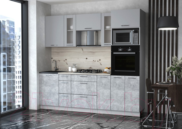 Изображение товара Кухонный гарнитур Интерлиния Мила 2.3 ВТ (серебристый/бетон/бискайская сосна)