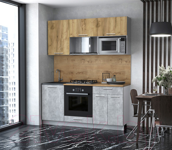 Изображение товара Кухонный гарнитур Интерлиния Мила 1.7 ВТ (дуб золотой/бетон/дуб бунратти)