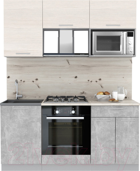 Изображение товара Кухонный гарнитур Интерлиния Мила 1.7 ВТ (вудлайн кремовый/бетон/бискайская сосна)