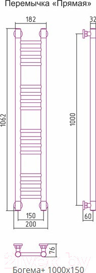 Изображение товара Полотенцесушитель водяной Сунержа Богема+ прямая 100x15 / 00-0220-1015