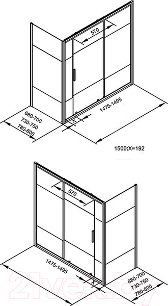 Изображение товара Стеклянная шторка для ванны Aquanet Practic 175 / AE10-B-175H150U-CP (полоска хром /прозрачное стекло)