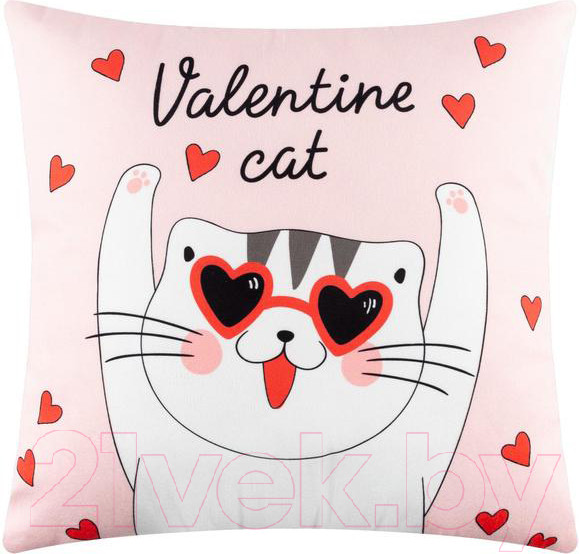Изображение товара Подушка декоративная Этель Valentine Cat / 5309886 (40x40, велюр)