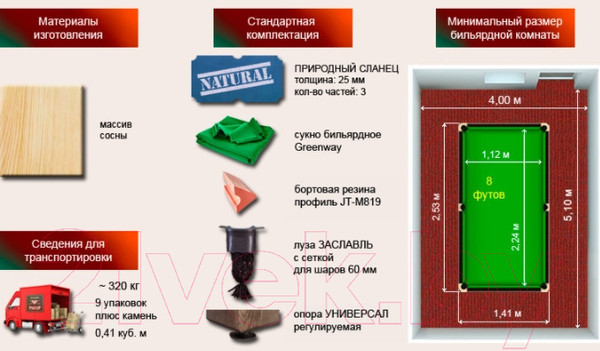 Изображение товара Бильярдный стол РуптуР Паж-2 / 181.00.08 (сосна)