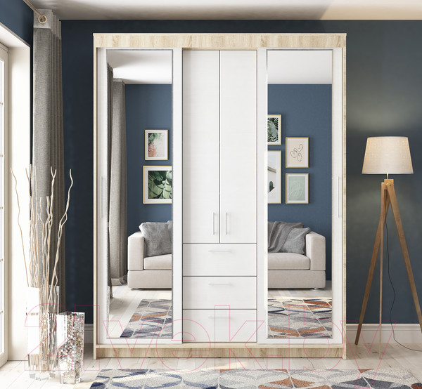 Изображение товара Шкаф-купе Евва 170 SB.2 / ПР-4D2Z3S (дуб сонома/бодега белый)