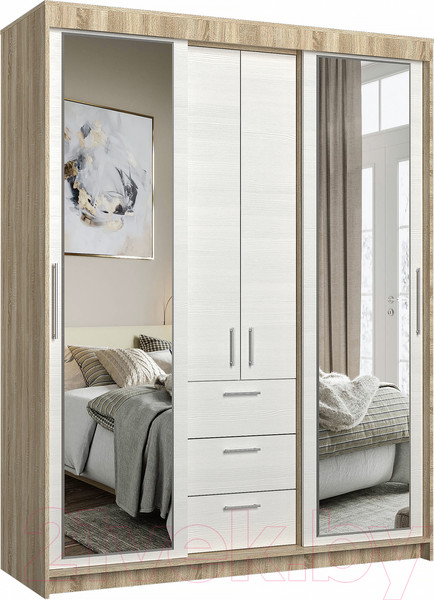 Изображение товара Шкаф-купе Евва 170 SB.2 / ПР-4D2Z3S (дуб сонома/бодега белый)