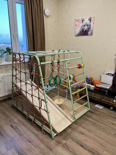 Изображение товара Детский спортивный комплекс Вертикаль Веселый Малыш Maxi (фисташковый, горка/мягкий бортик)