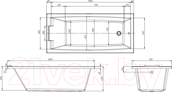 Изображение товара Ванна акриловая 1Марка Aelita MG 165x75
