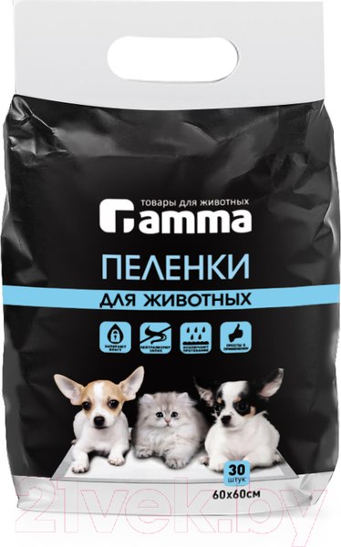 Изображение товара Одноразовая пеленка для животных Gamma 60x60 / 30552005 (30шт)
