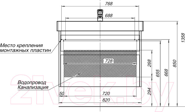 Изображение товара Тумба под умывальник Aquanet Nova Lite 85 / 249936 (с 2 ящиками)