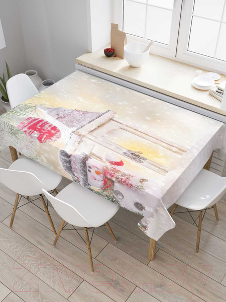 Изображение товара Скатерть JoyArty Веселый снеговик под елкой / tc_21493 (180x145)