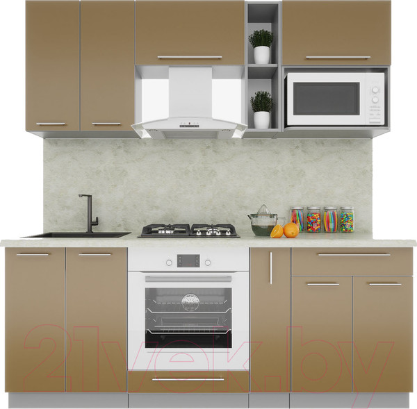 Изображение товара Кухонный гарнитур Интерлиния Мила Пластик 2.0 (капучино/капучино глянец опал светлый)