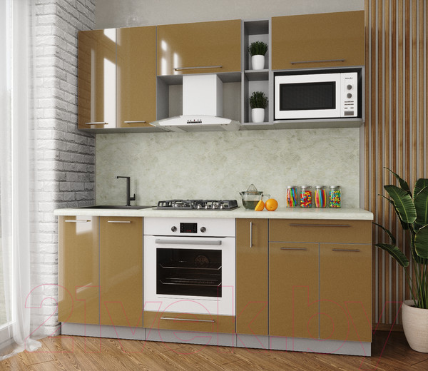 Изображение товара Кухонный гарнитур Интерлиния Мила Пластик 2.0 (капучино/капучино глянец опал светлый)