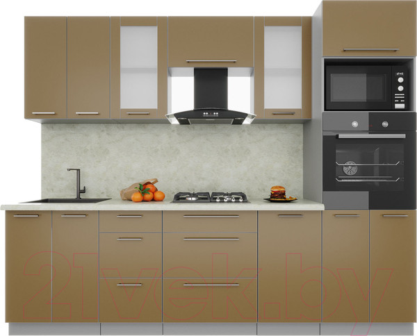 Изображение товара Кухонный гарнитур Интерлиния Мила Пластик 2.6 (капучино/капучино глянец/опал светлый)