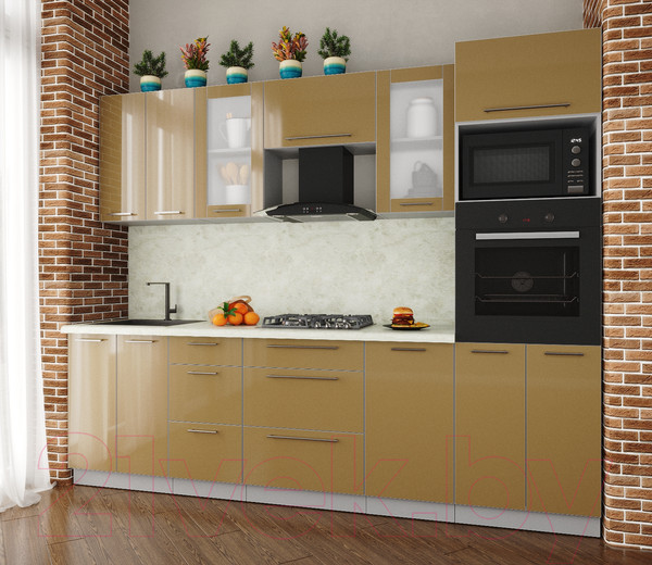 Изображение товара Кухонный гарнитур Интерлиния Мила Пластик 2.6 (капучино/капучино глянец/опал светлый)