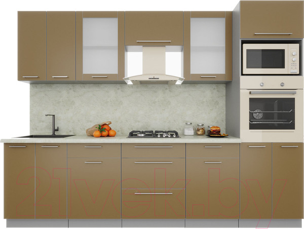 Изображение товара Кухонный гарнитур Интерлиния Мила Пластик 2.8 (капучино/капучино глянец/опал светлый)