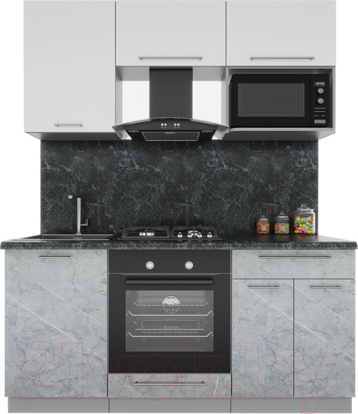 Изображение товара Кухонный гарнитур Интерлиния Мила Пластик 1.7 (мрамор/белый глянец/кастилло темный)