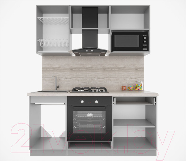 Изображение товара Кухонный гарнитур Интерлиния Мила Пластик 1.7 (мрамор/белый глянец/кастилло темный)