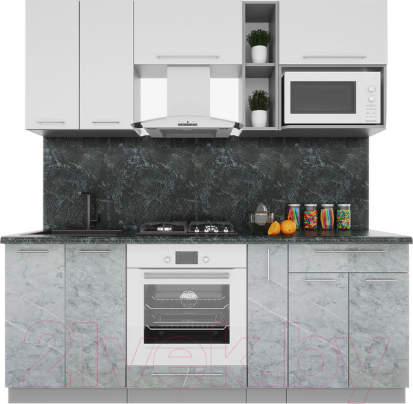 Изображение товара Кухонный гарнитур Интерлиния Мила Пластик 2.0 (мрамор/белый глянец/кастилло темный)