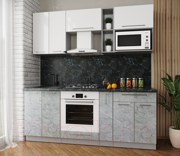 Изображение товара Кухонный гарнитур Интерлиния Мила Пластик 2.0 (мрамор/белый глянец/кастилло темный)