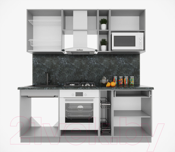 Изображение товара Кухонный гарнитур Интерлиния Мила Пластик 2.0 (мрамор/белый глянец/кастилло темный)