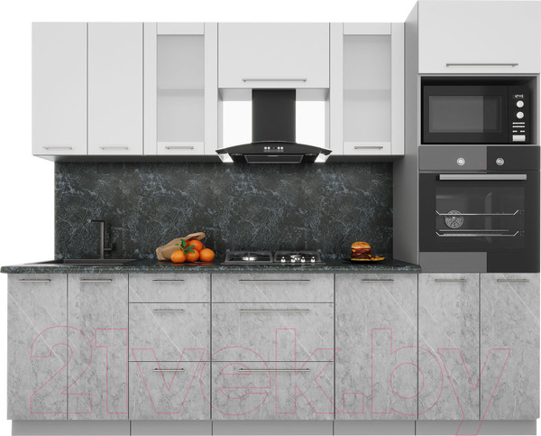 Изображение товара Кухонный гарнитур Интерлиния Мила Пластик 2.6 (мрамор/белый глянец/кастилло темный)