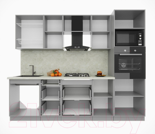 Изображение товара Кухонный гарнитур Интерлиния Мила Пластик 2.6 (мрамор/белый глянец/кастилло темный)