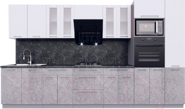 Изображение товара Кухонный гарнитур Интерлиния Мила Пластик 3.6 (мрамор/белый глянец/кастилло темный)